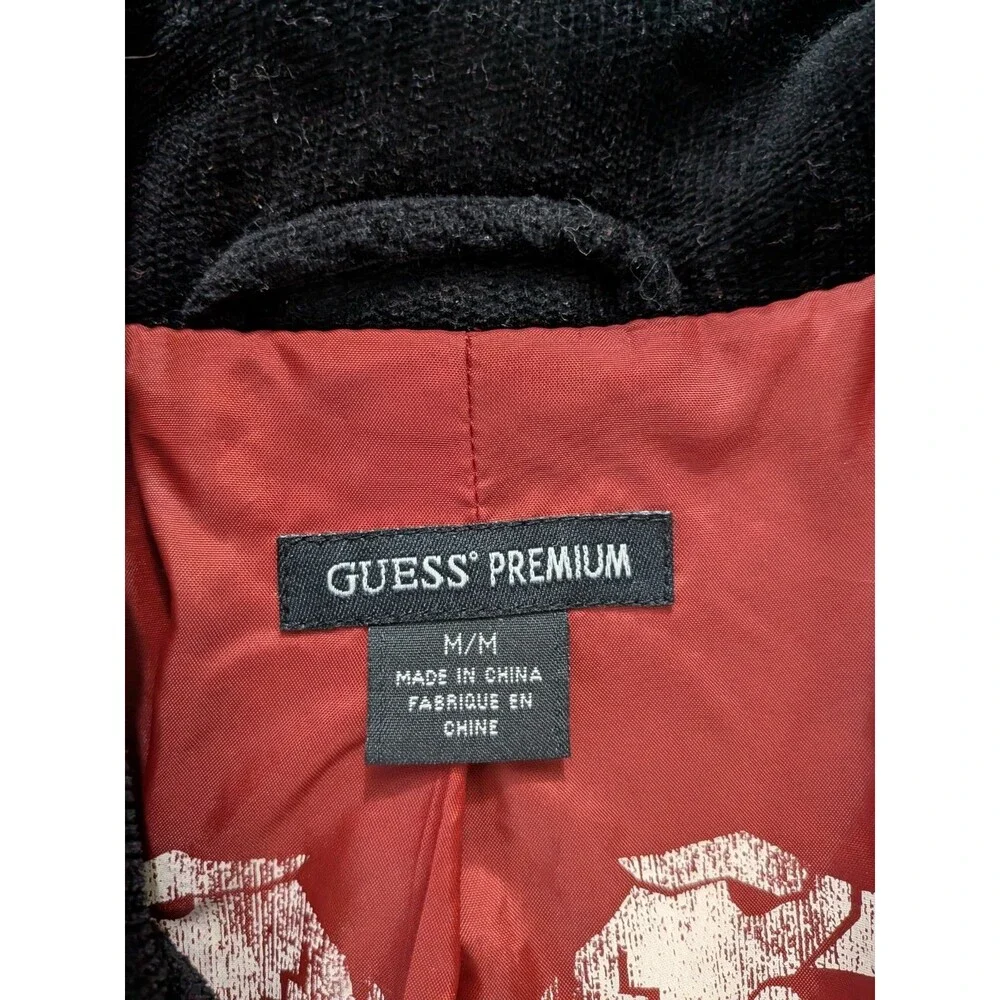 Guess Premium Blazer‎ Jacket 3-Button Black Velvety Velour Cotton Medium Mens